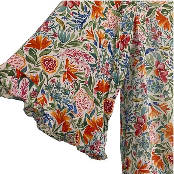 Cynthia Rowley Colorful Floral Ruffle Cotton Top Small - Picture 3 of 9